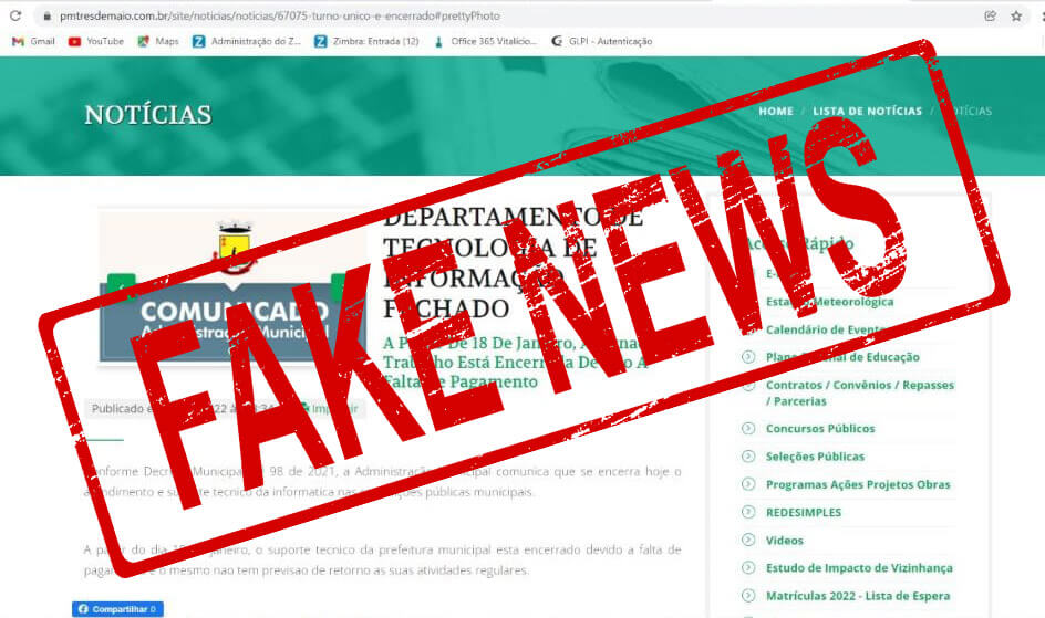 ADMINISTRAÇÃO MUNICIPAL É ALVO DE FAKE NEWS